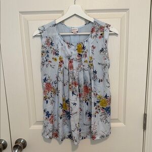 Merona Blue Floral Blouse Tie Front Relaxed